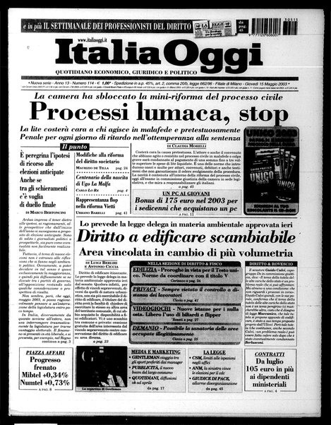 Italia oggi : quotidiano di economia finanza e politica